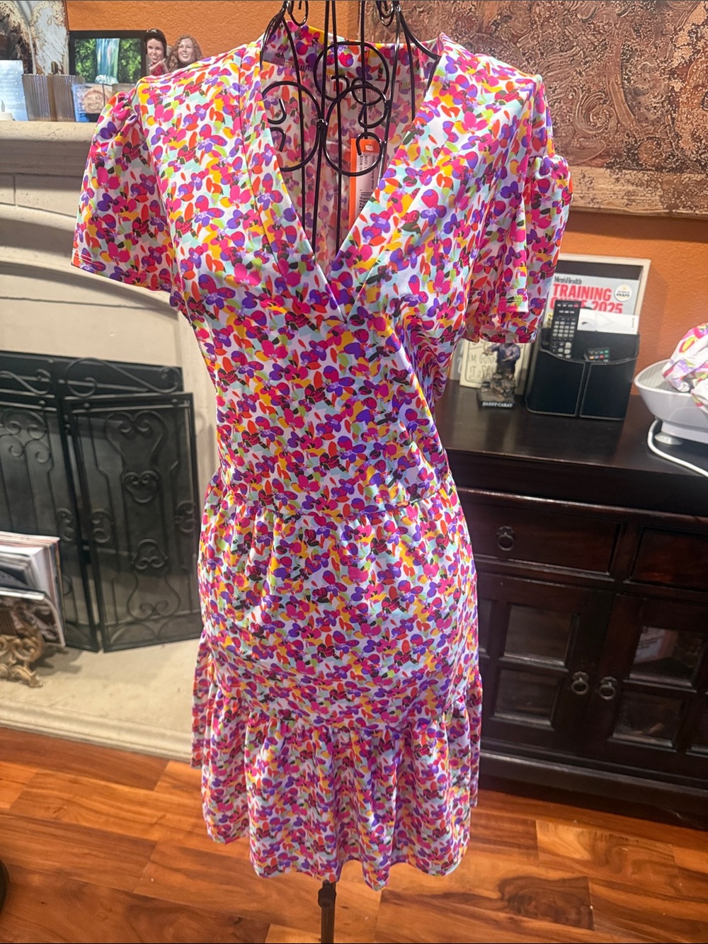 NWT L Large Jude Connally Ginger Dress Confetti Floral White Puff Sleeve